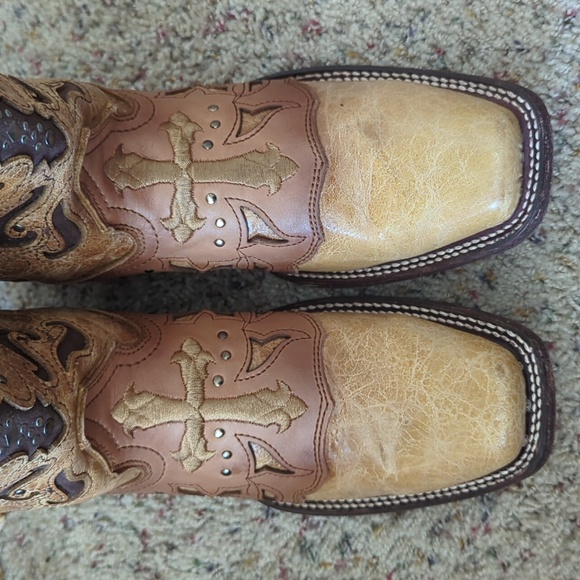 CORRAL C1167 antique tan distressed leather cowgirl western boots square toe 9.5 - Picture 11 of 16